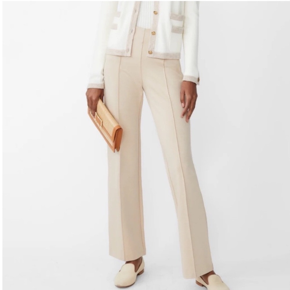 J.McLaughlin Calder Pants Womens 12 Beige Straight Leg Pintuck Stretch Ponte NEW